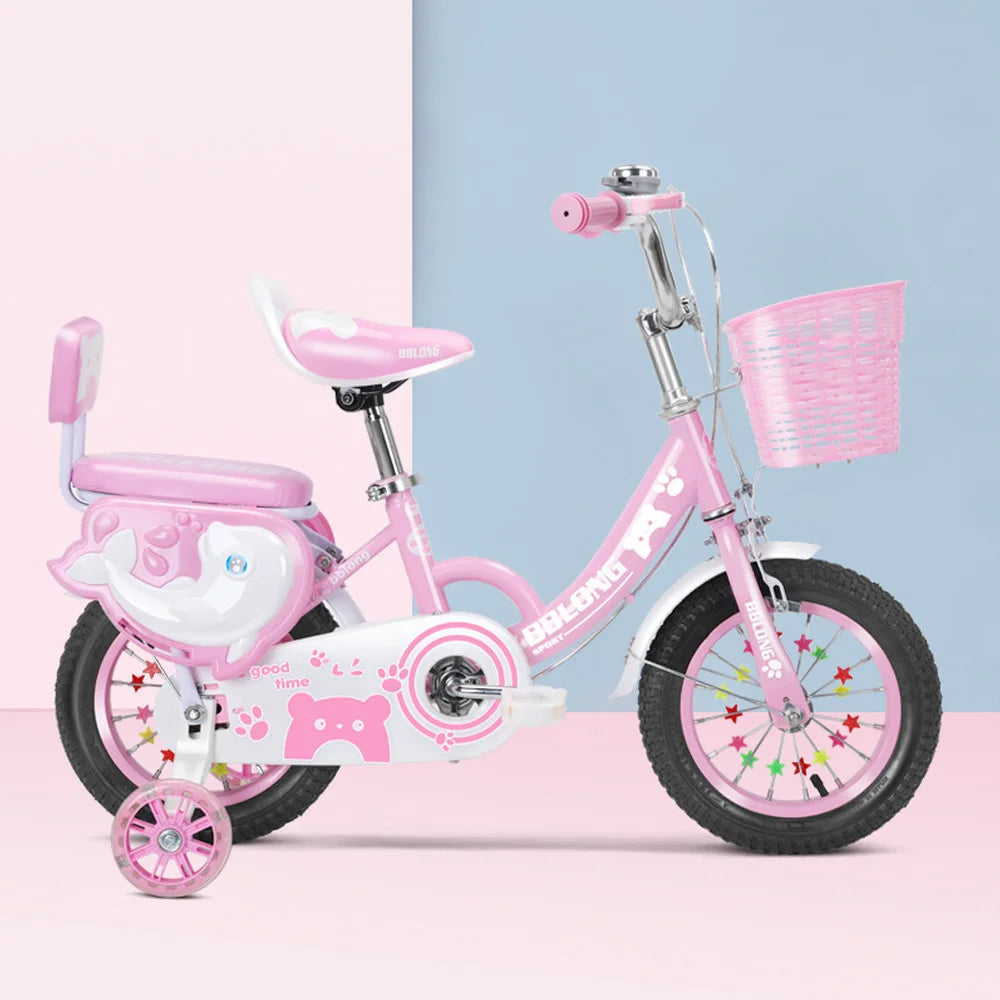 Kids Bike 12-20In Bicycle for Girls Ages 3-13 Years with Training Wheels Basket Protective Net Fash Wheel