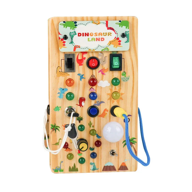 Montessori Toys Wooden Busy Board Switch Toys with Button LED Lights Sensory Travel Toys for Toddler Preschool Learning Activity