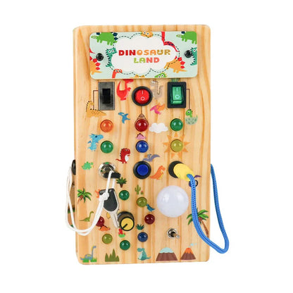 Montessori Toys Wooden Busy Board Switch Toys with Button LED Lights Sensory Travel Toys for Toddler Preschool Learning Activity