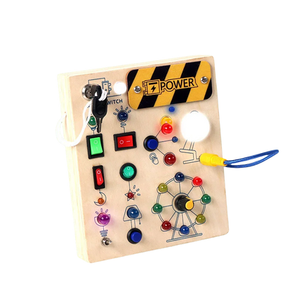 Montessori Toys Wooden Busy Board Switch Toys with Button LED Lights Sensory Travel Toys for Toddler Preschool Learning Activity