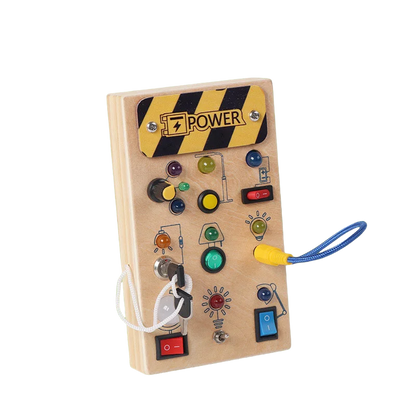Montessori Toys Wooden Busy Board Switch Toys with Button LED Lights Sensory Travel Toys for Toddler Preschool Learning Activity