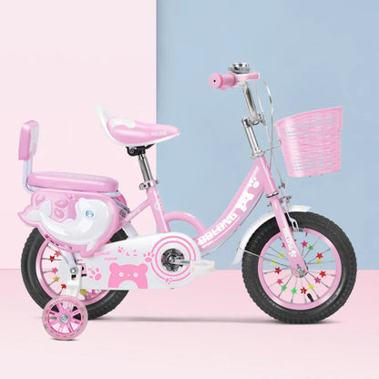 Kids Bike 12-20In Bicycle for Girls Ages 3-13 Years with Training Wheels Basket Protective Net Fash Wheel